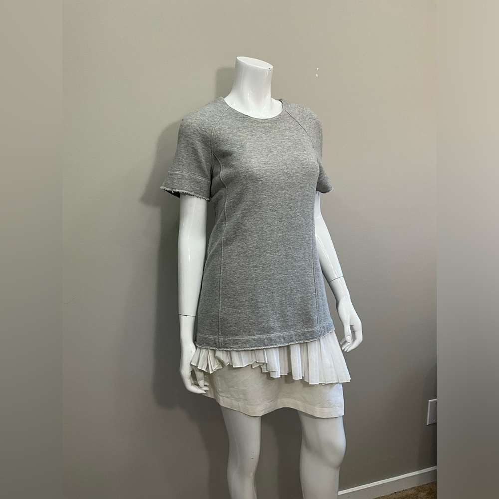 10 Crosby Derek Lam Layered Pleated Hem Gray Short Sleeve Tee Dress Top Size 4